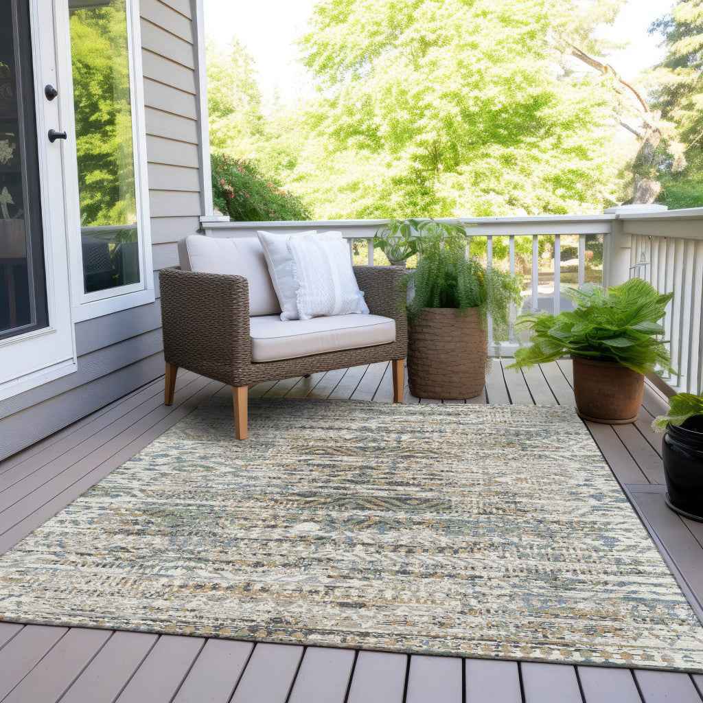 9' X 12' Ivory And Beige Moroccan Washable Indoor Outdoor Area Rug