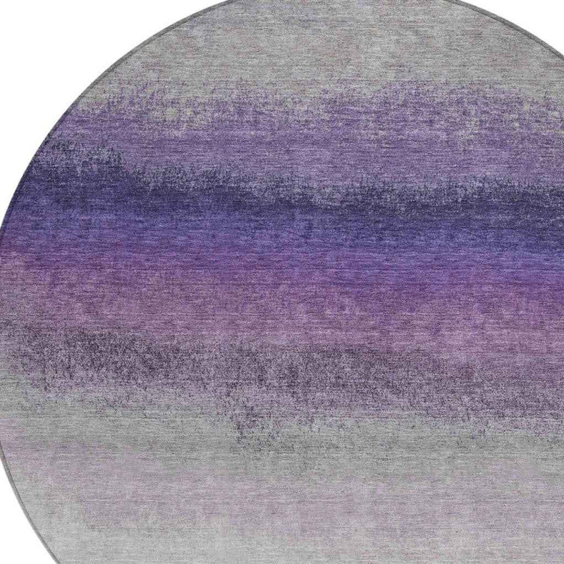 8' Lavender And Gray Round Ombre Washable Indoor Outdoor Area Rug