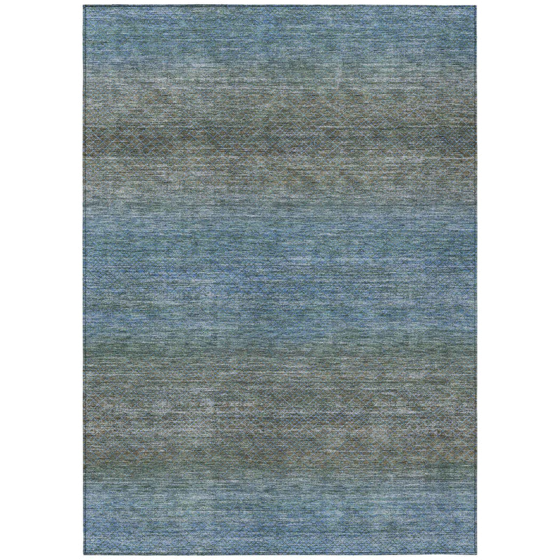 8' X 10' Blue And Taupe Geometric Washable Indoor Outdoor Area Rug