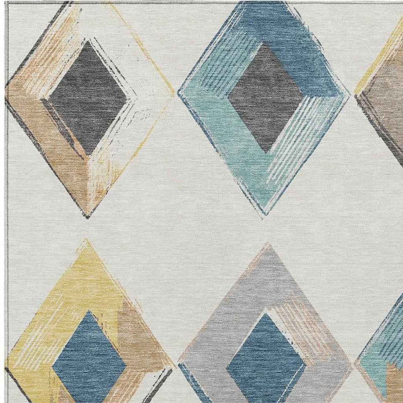 5' X 8' Ivory Gold And Gray Geometric Washable Indoor Outdoor Area Rug