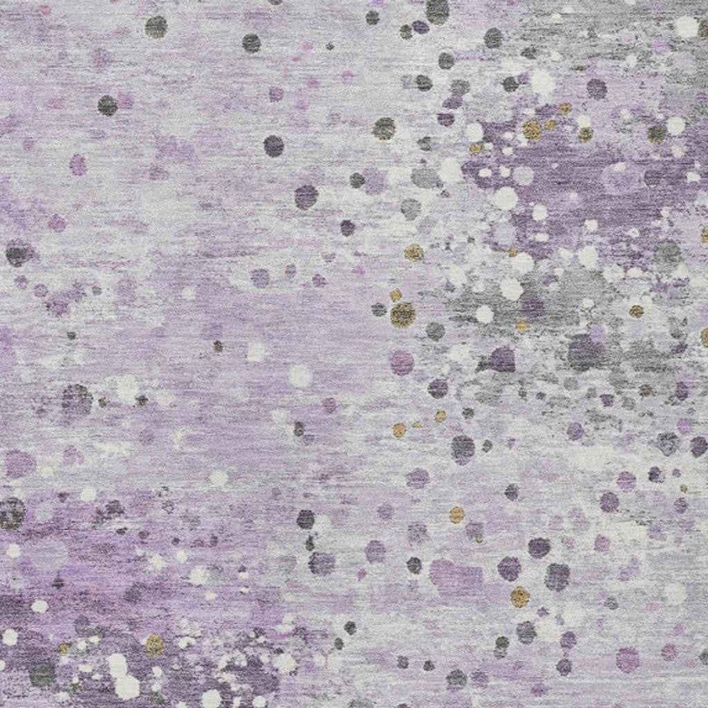 5' X 8' Lavender And Ivory Abstract Washable Indoor Outdoor Area Rug