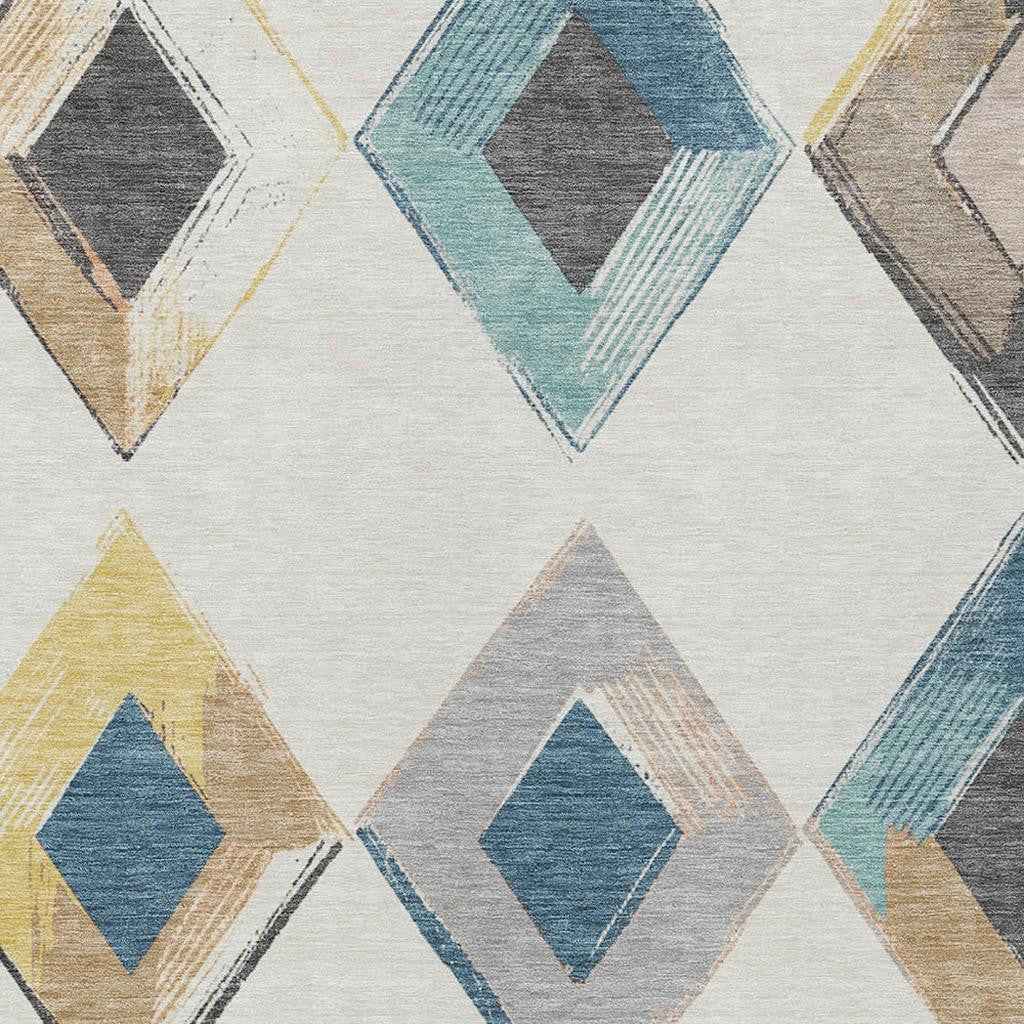 3' X 5' Ivory Gold And Gray Geometric Washable Indoor Outdoor Area Rug