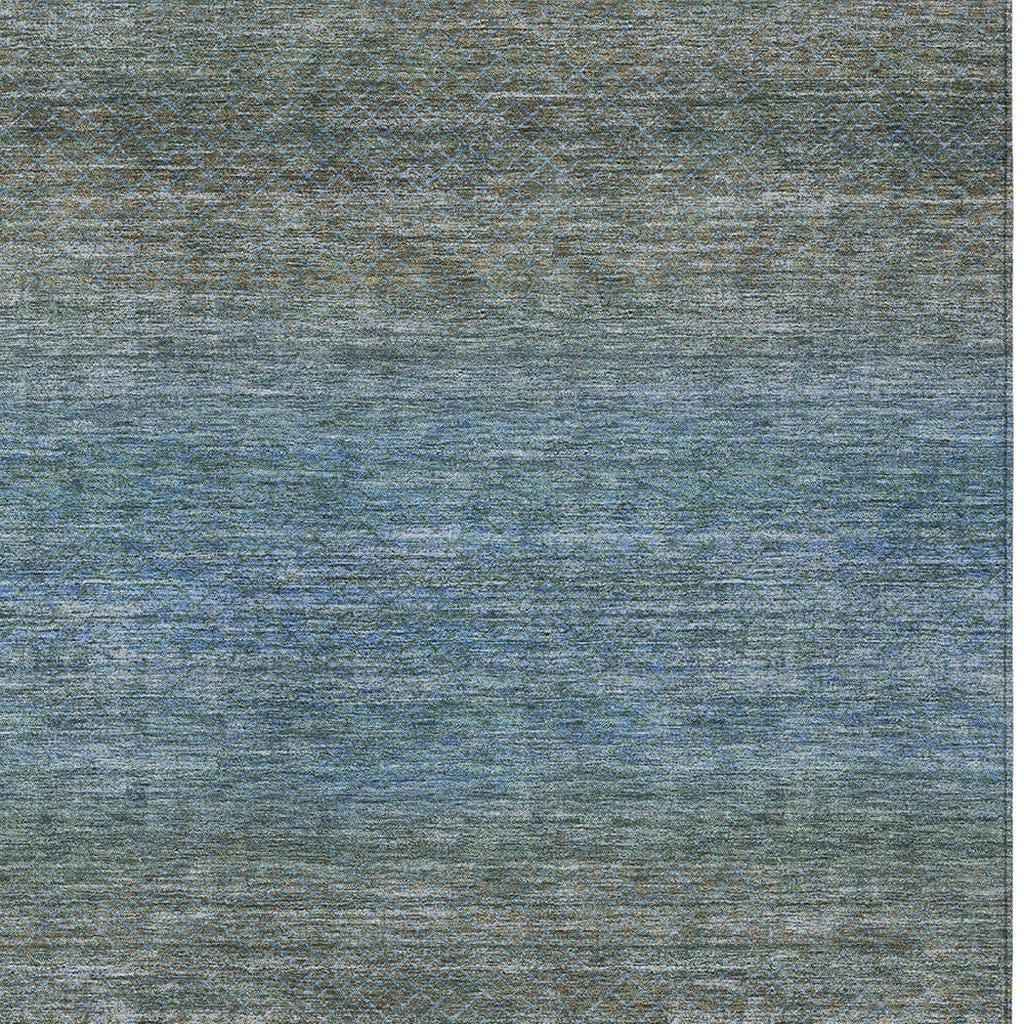 5' X 8' Blue And Taupe Geometric Washable Indoor Outdoor Area Rug