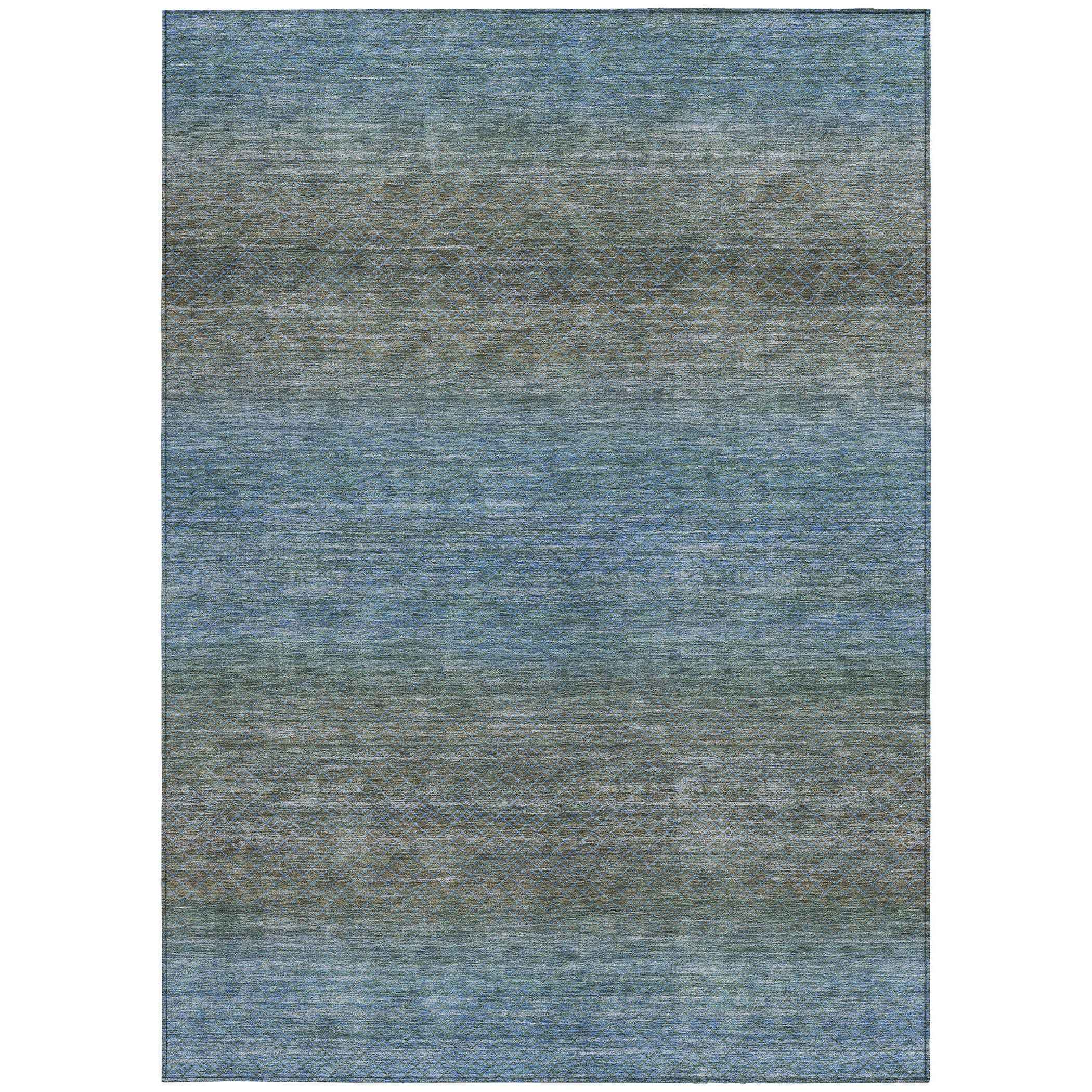 5' X 8' Blue And Taupe Geometric Washable Indoor Outdoor Area Rug