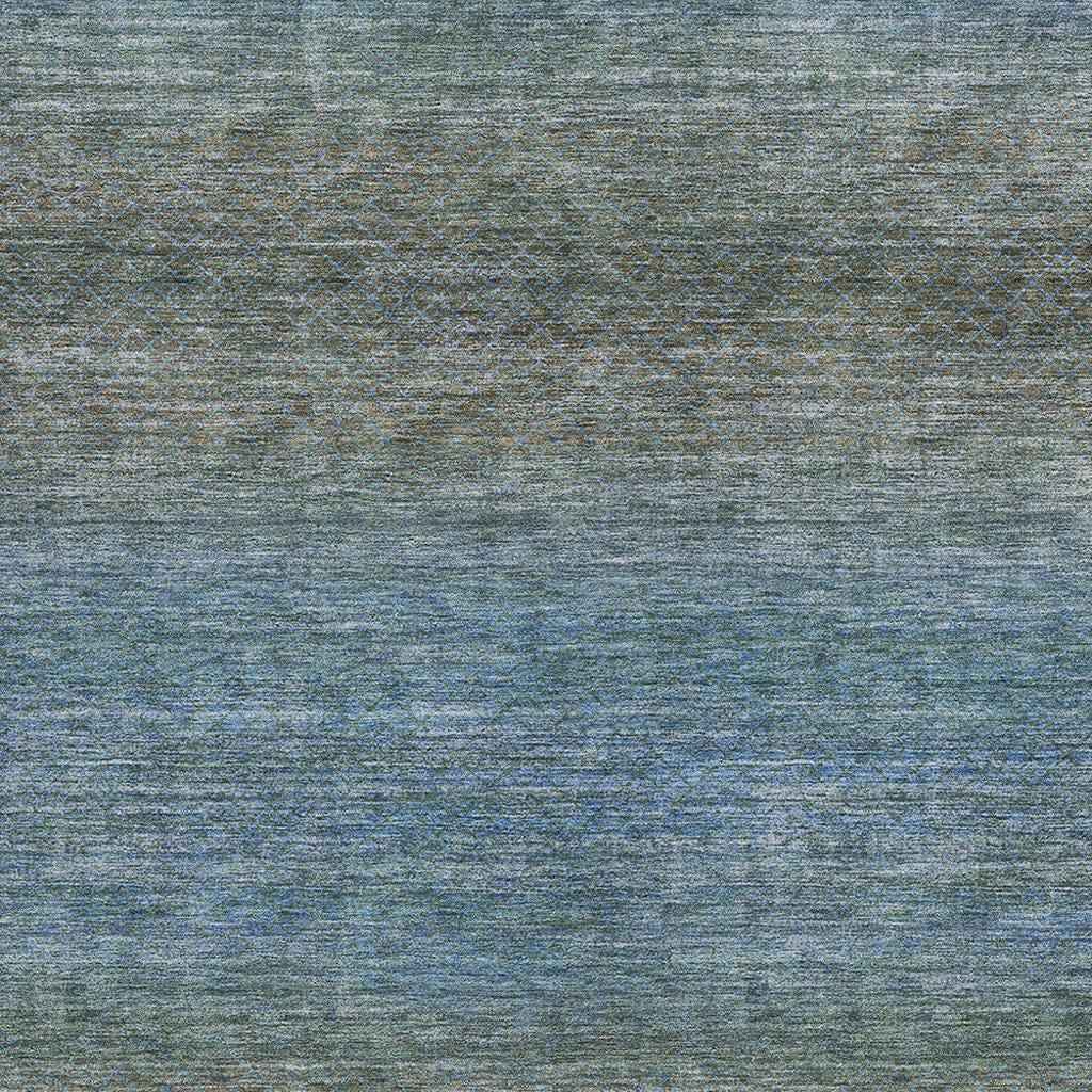 9' X 12' Blue And Taupe Geometric Washable Indoor Outdoor Area Rug