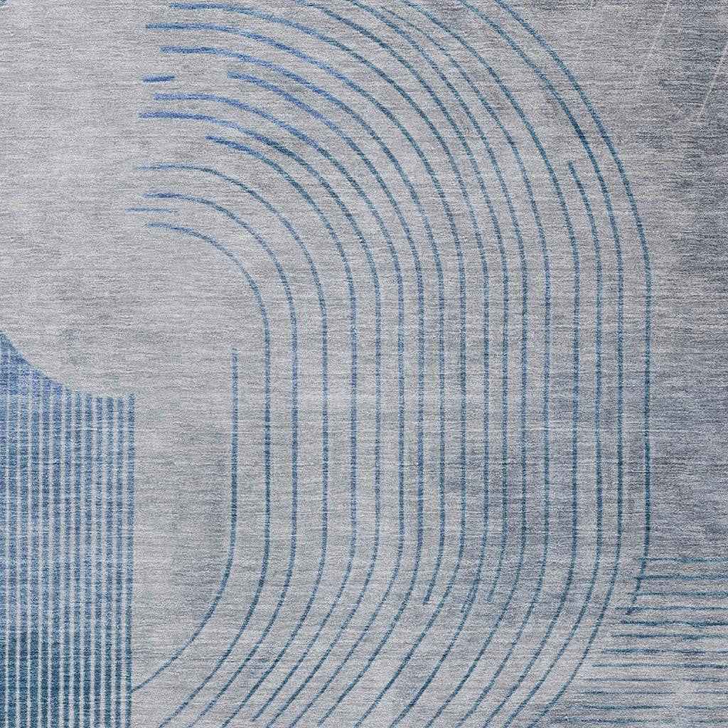 5' X 8' Blue And Gray Geometric Washable Indoor Outdoor Area Rug