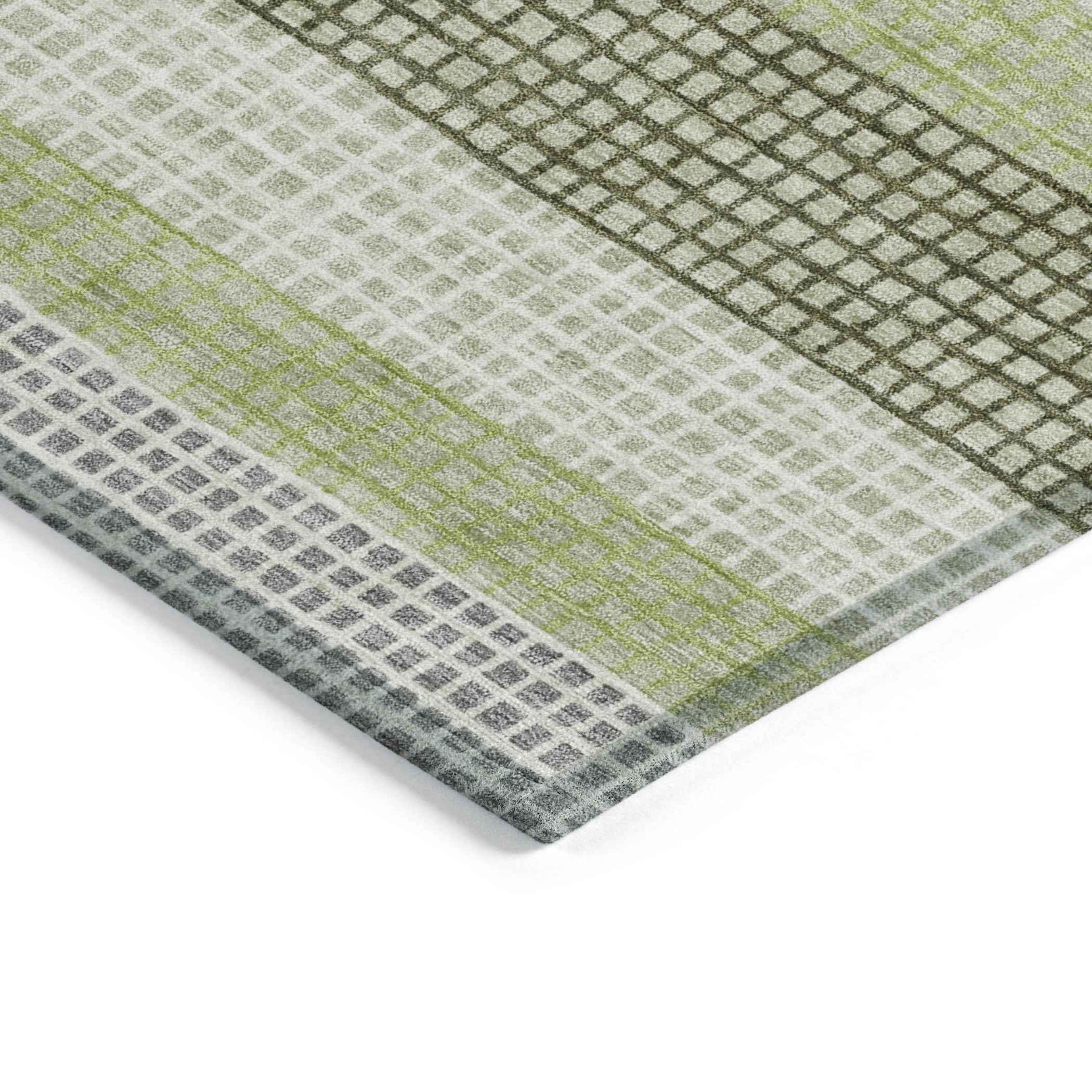 9' X 12' Artichoke Green And Ivory Striped Washable Indoor Outdoor Area Rug