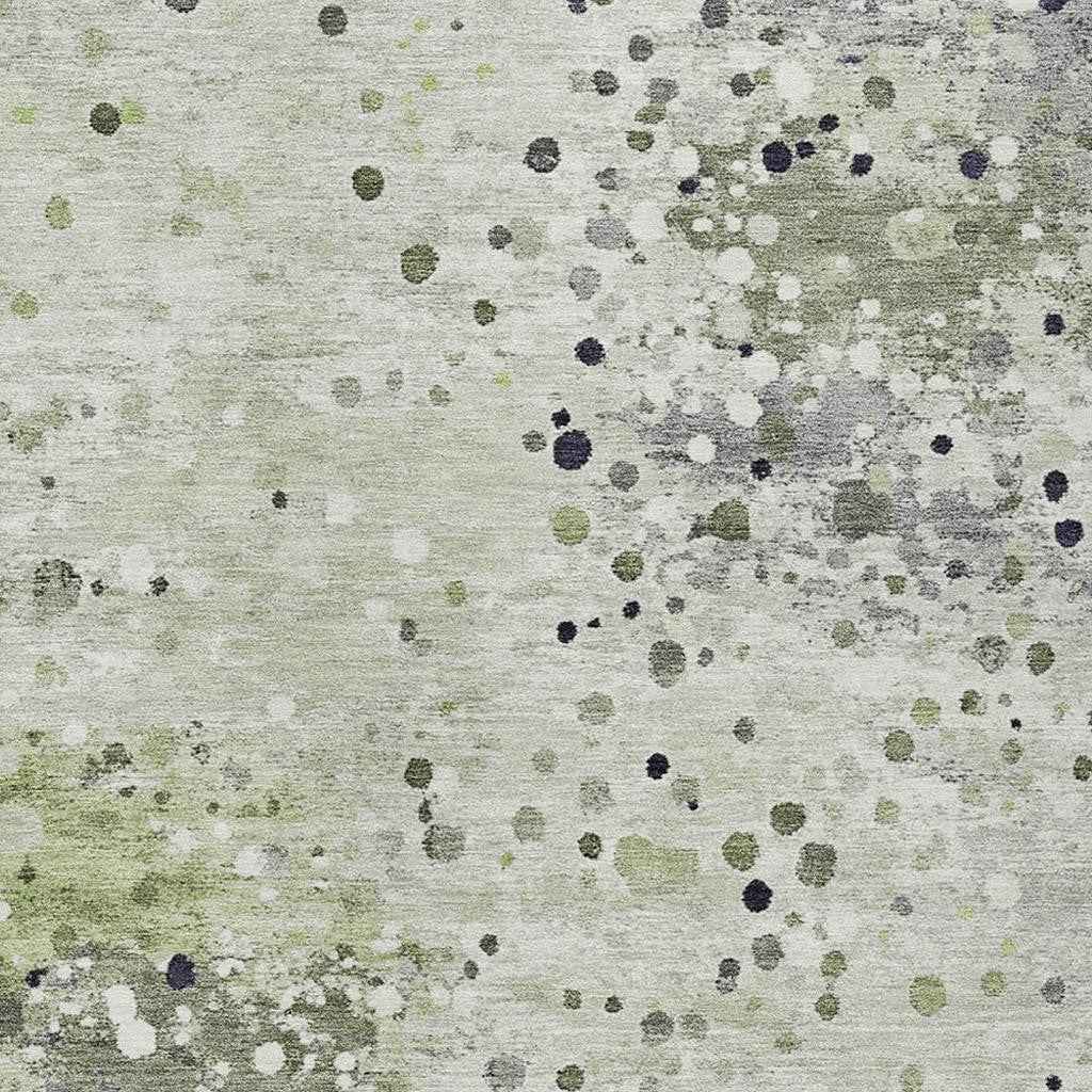 8' X 10' Artichoke Green And Purple Abstract Washable Indoor Outdoor Area Rug