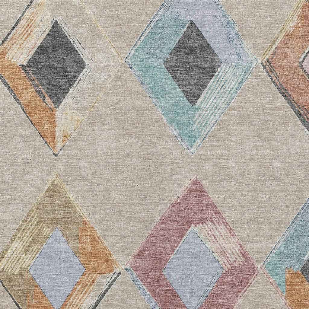 8' X 10' Beige Mauve And Charcoal Geometric Washable Indoor Outdoor Area Rug