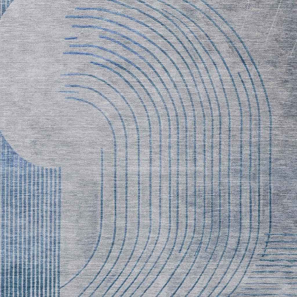 9' X 12' Blue And Gray Geometric Washable Indoor Outdoor Area Rug