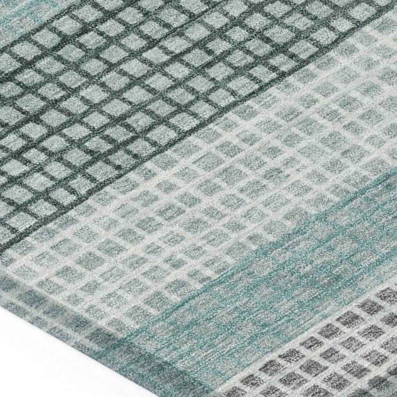 9' X 12' Teal Blue And Ivory Striped Washable Indoor Outdoor Area Rug