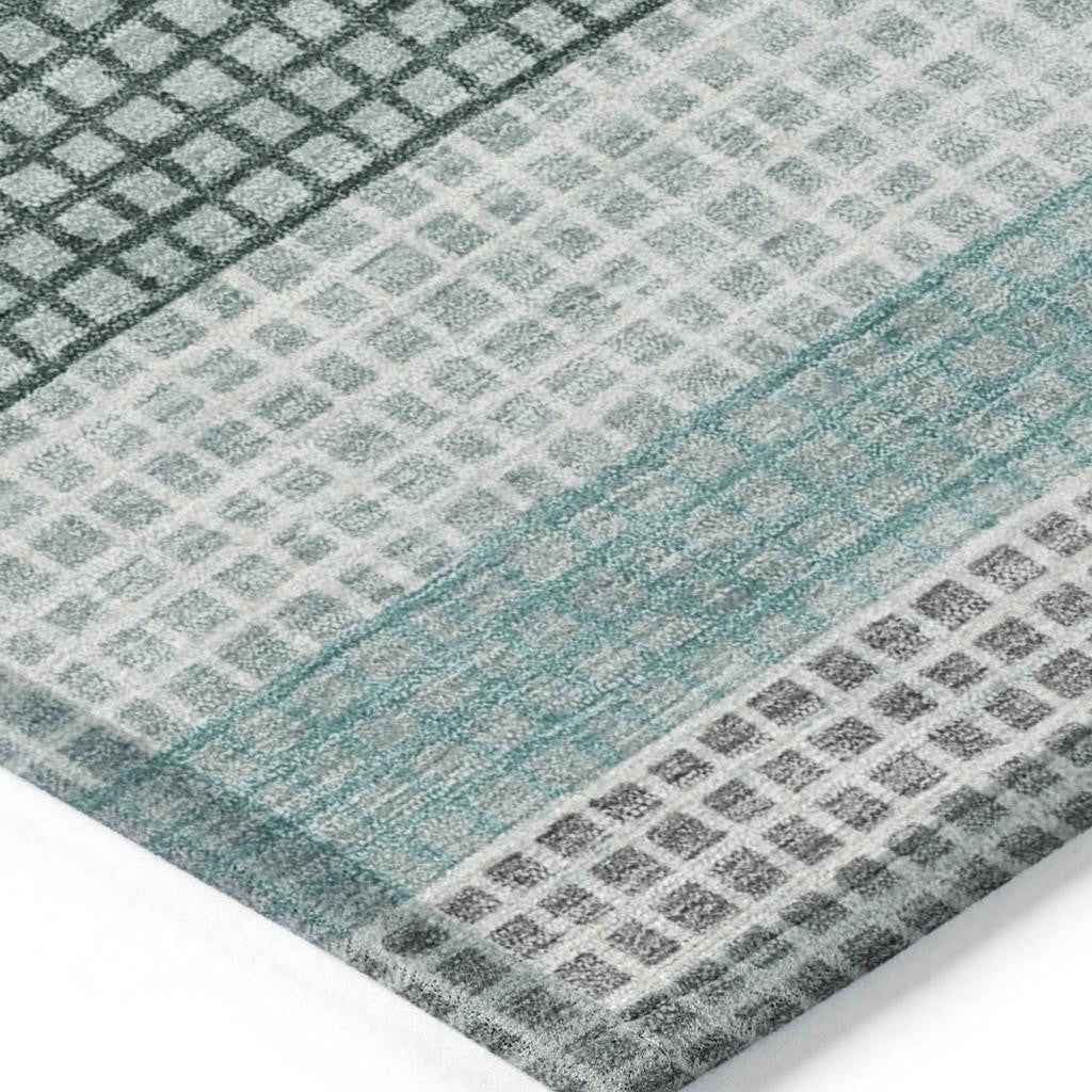 8' X 10' Teal Blue And Ivory Striped Washable Indoor Outdoor Area Rug