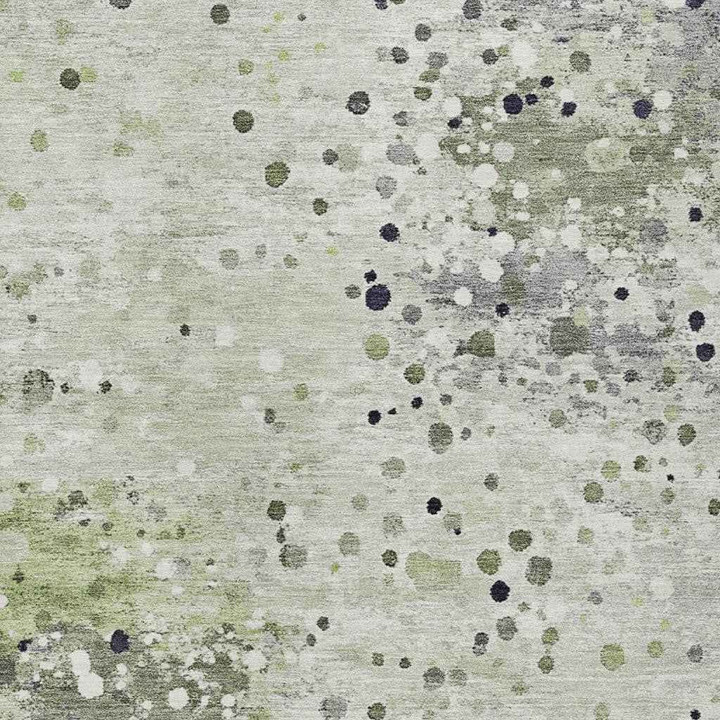 5' X 8' Artichoke Green And Purple Abstract Washable Indoor Outdoor Area Rug