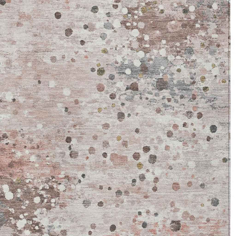 9' X 12' Salmon And Gray Abstract Washable Indoor Outdoor Area Rug