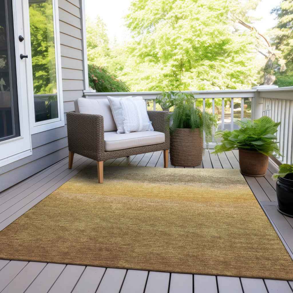 9' X 12' Gold And Wheat Ombre Washable Indoor Outdoor Area Rug