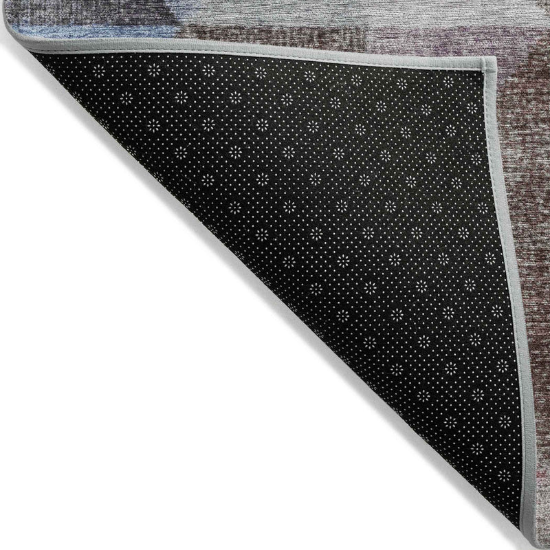 8' Silver Blue And Purple Round Geometric Washable Indoor Outdoor Area Rug