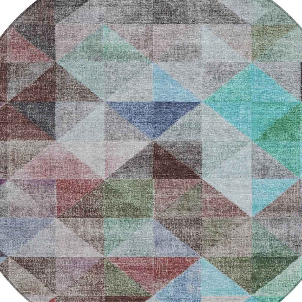 8' Silver Blue And Purple Round Geometric Washable Indoor Outdoor Area Rug