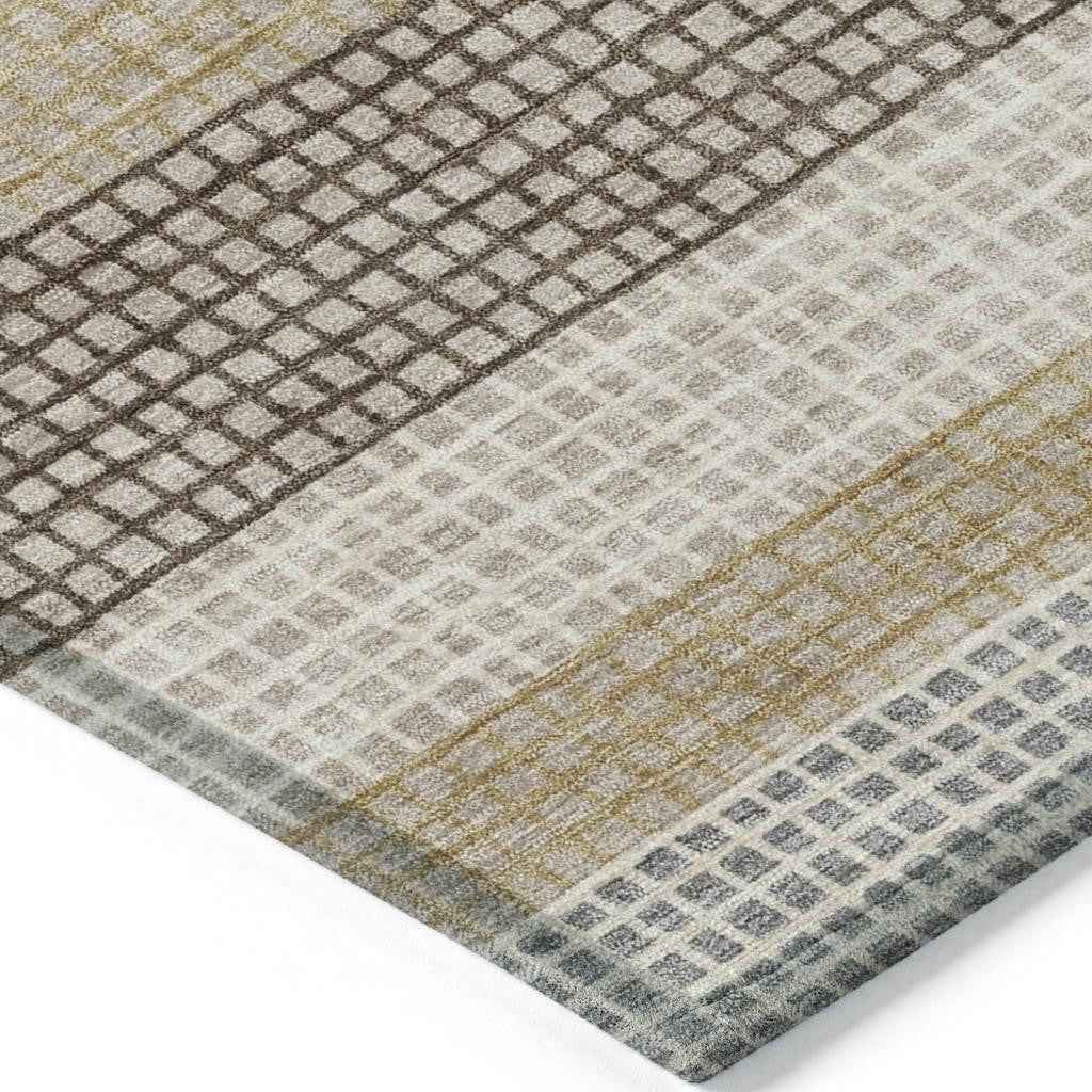 8' X 10' Beige And Ivory Striped Washable Indoor Outdoor Area Rug