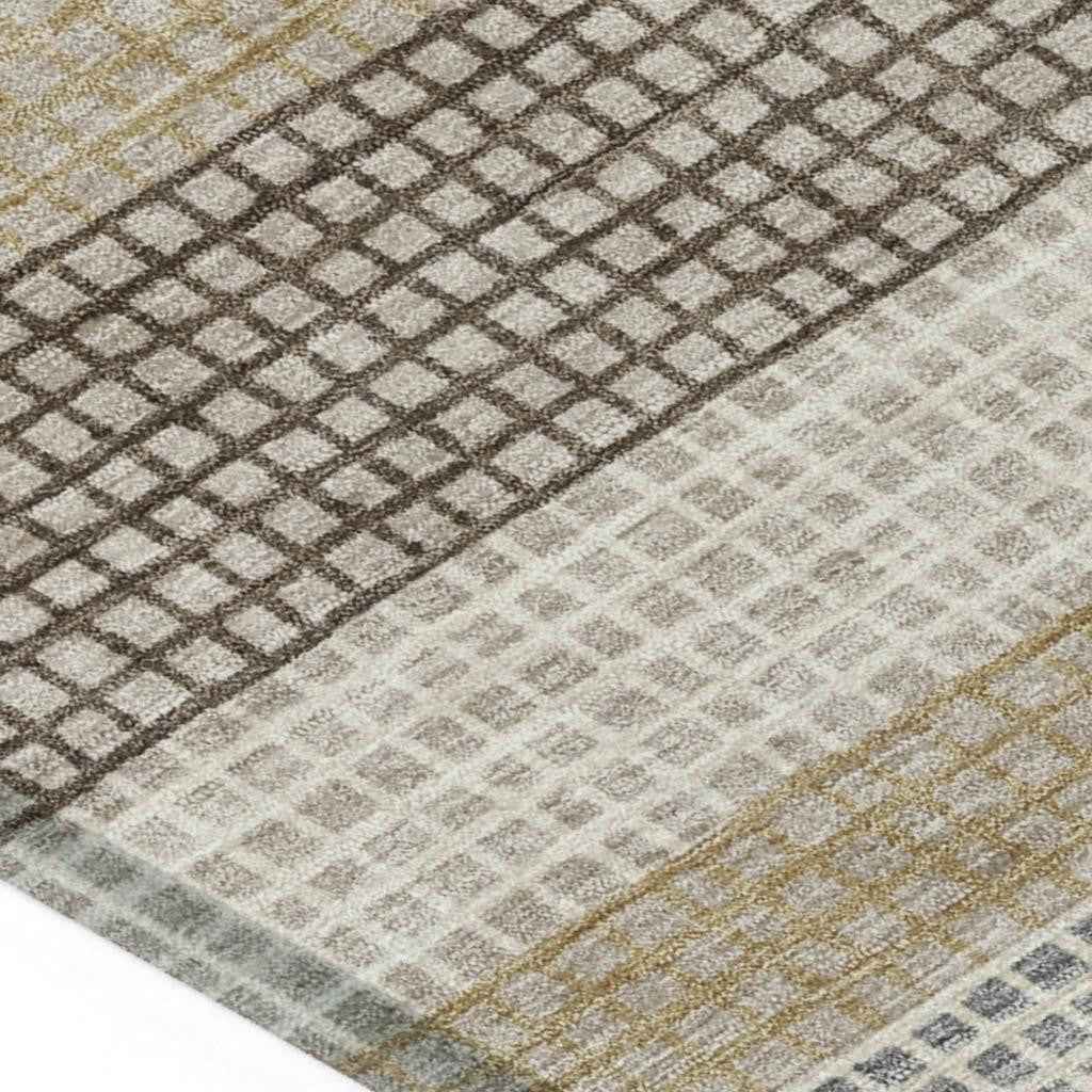 3' X 5' Beige And Ivory Striped Washable Indoor Outdoor Area Rug