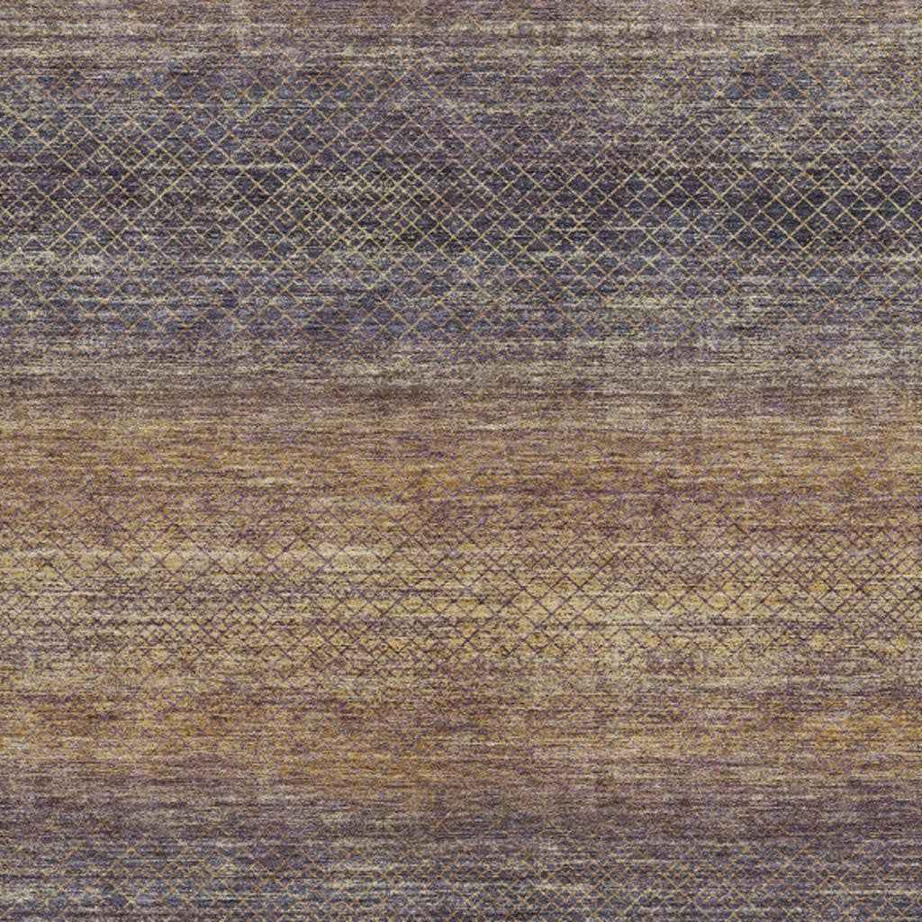 10' X 14' Eggplant And Brown Geometric Washable Indoor Outdoor Area Rug