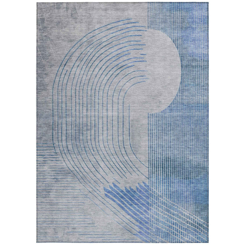 8' X 10' Blue And Gray Geometric Washable Indoor Outdoor Area Rug