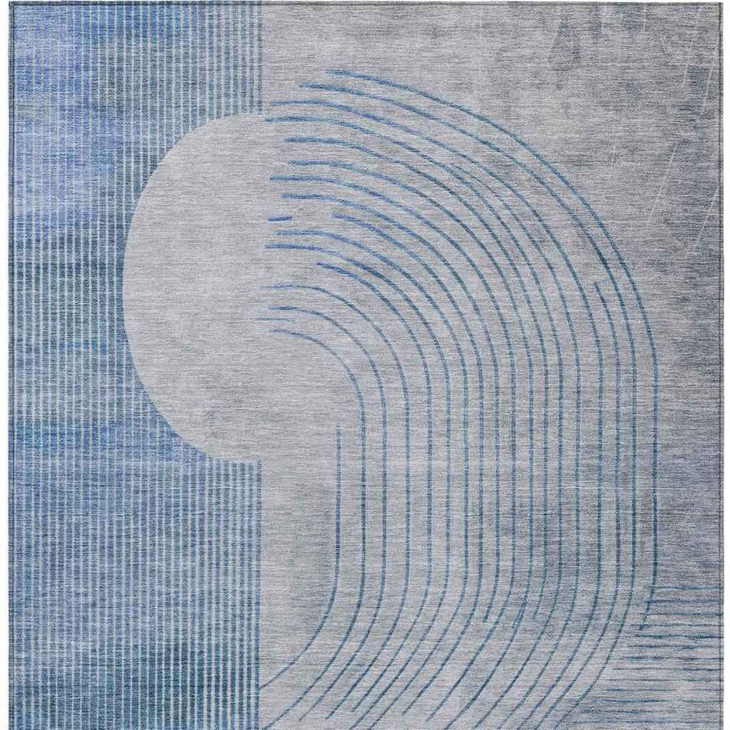 8' X 10' Blue And Gray Geometric Washable Indoor Outdoor Area Rug