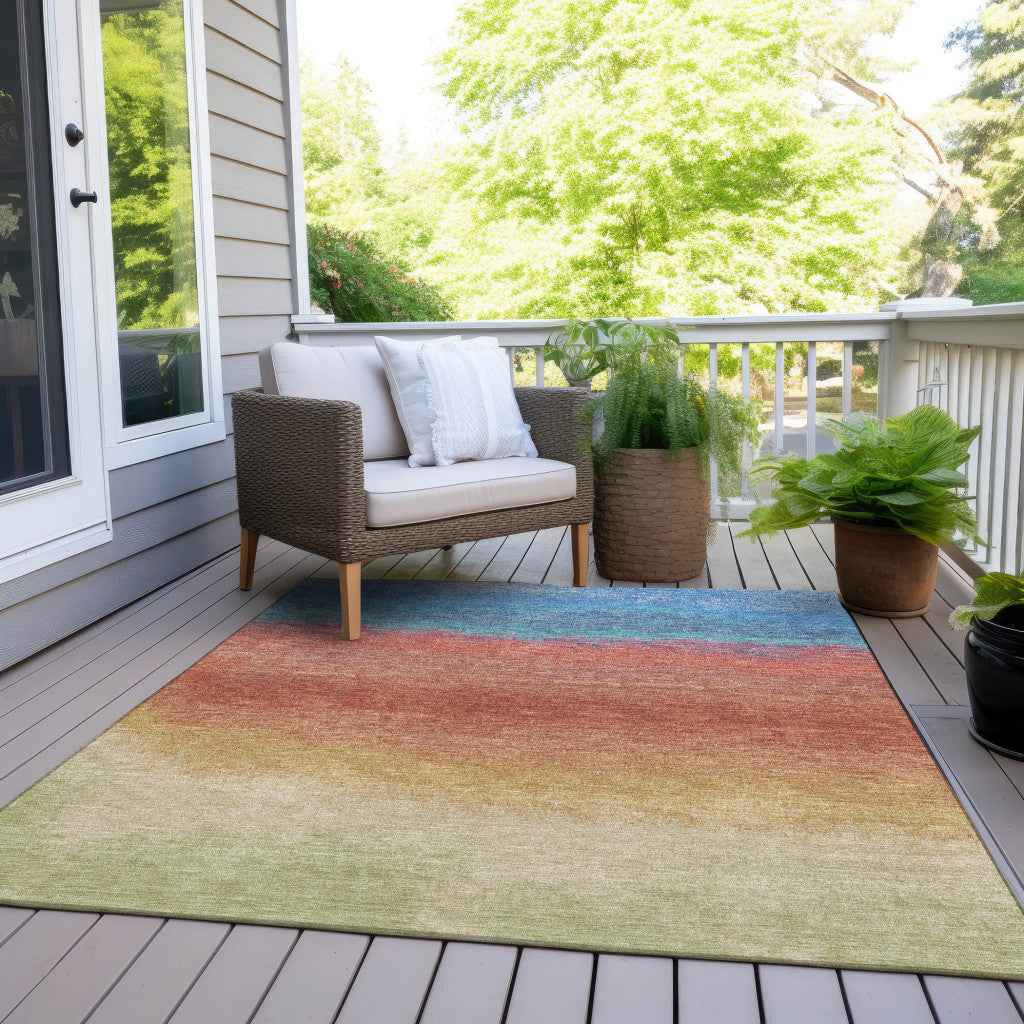 8' X 10' Coral And Blue Ombre Washable Indoor Outdoor Area Rug