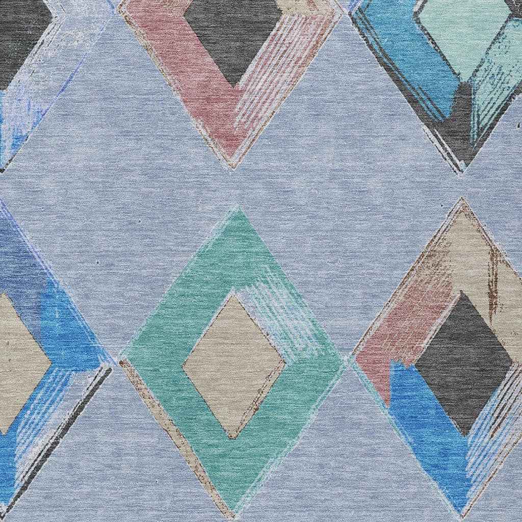3' X 5' Denim Blue Mint Green And Gray Geometric Washable Indoor Outdoor Area Rug