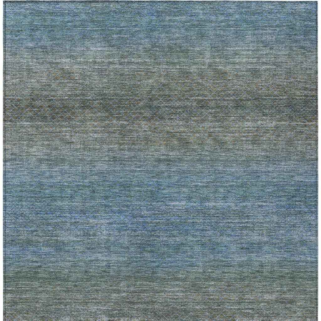 3' X 5' Blue And Taupe Geometric Washable Indoor Outdoor Area Rug