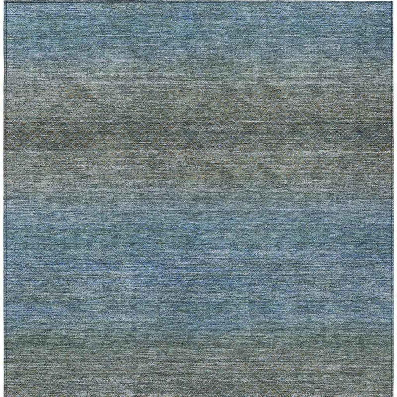 3' X 5' Blue And Taupe Geometric Washable Indoor Outdoor Area Rug