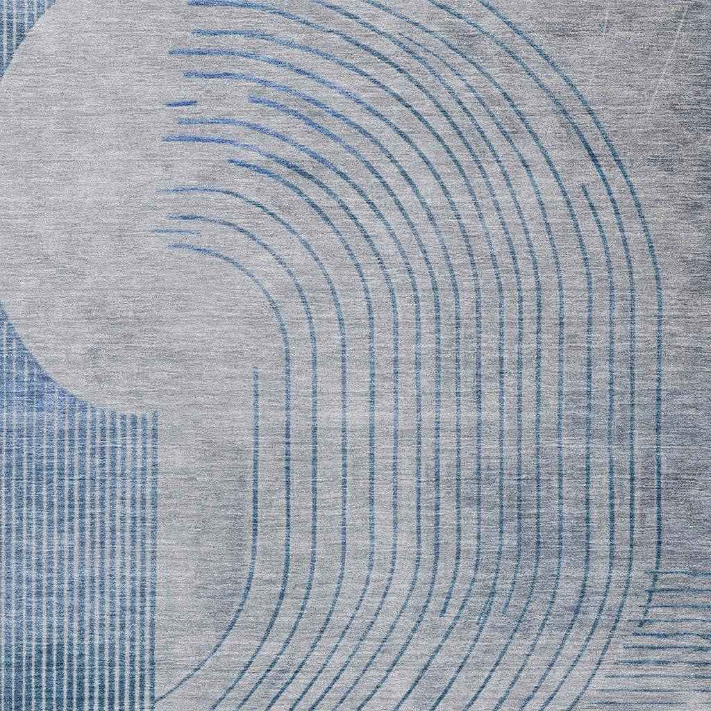 3' X 5' Blue And Gray Geometric Washable Indoor Outdoor Area Rug