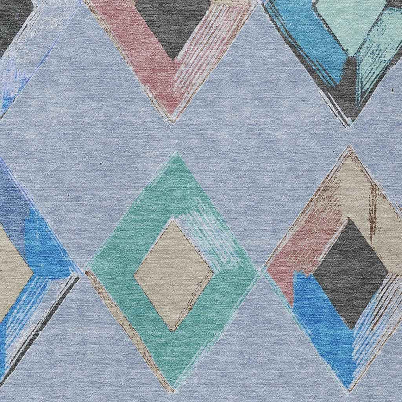 9' X 12' Denim Blue Mint Green And Gray Geometric Washable Indoor Outdoor Area Rug