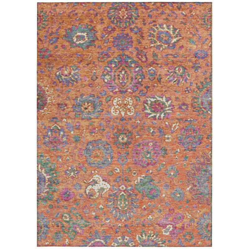 3' X 5' Orange Blue And Pink Floral Washable Indoor Outdoor Area Rug