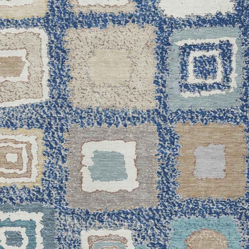 5' X 8' Navy Blue Beige And Ivory Geometric Washable Indoor Outdoor Area Rug