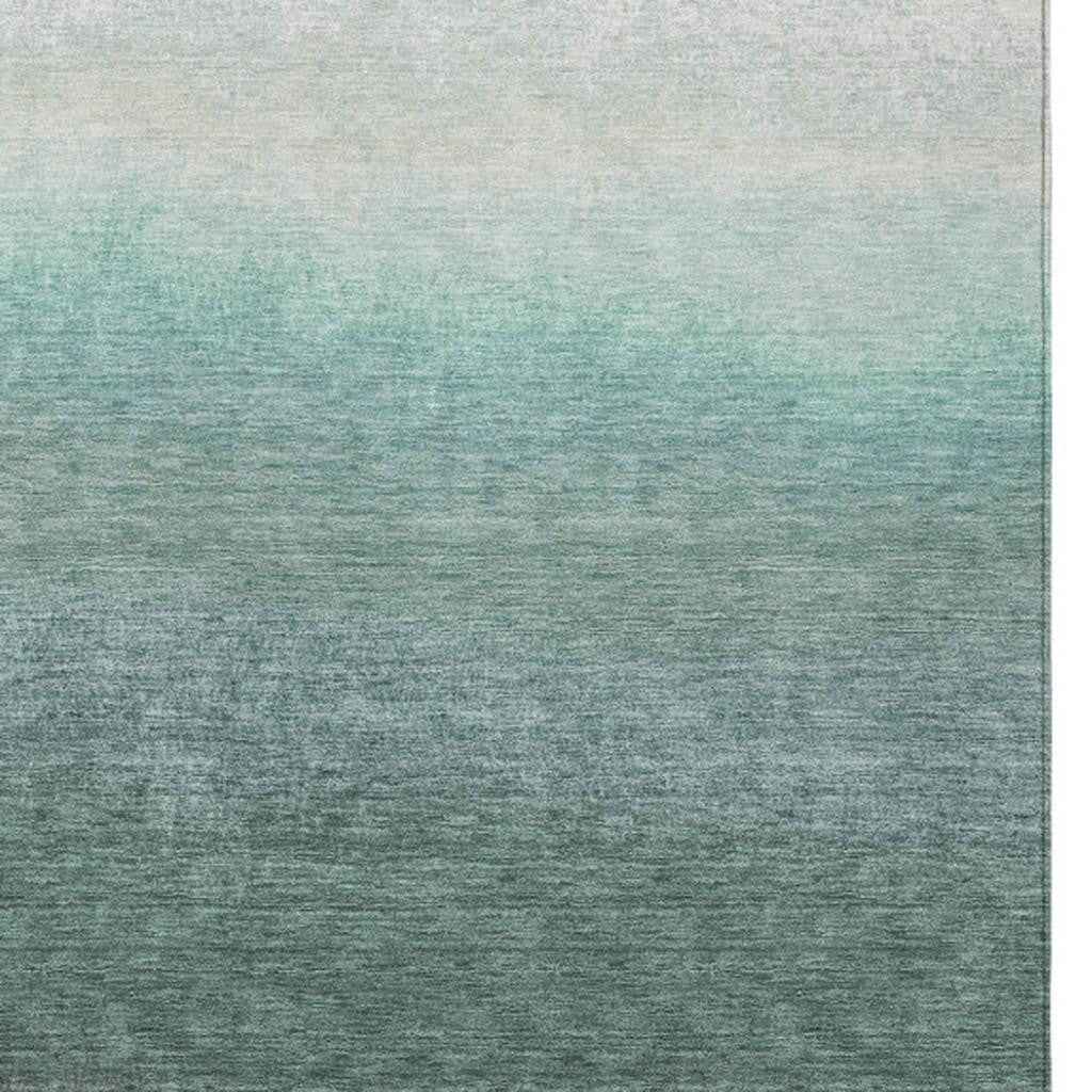 8' X 10' Pale Aqua And Gray Ombre Washable Indoor Outdoor Area Rug