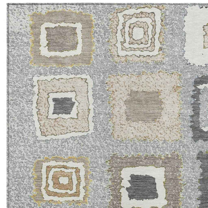 8' X 10' Gray Charcoal And Beige Geometric Washable Indoor Outdoor Area Rug