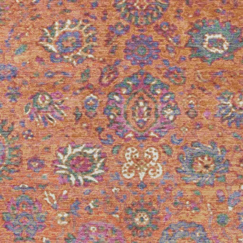5' X 8' Orange Blue And Pink Floral Washable Indoor Outdoor Area Rug