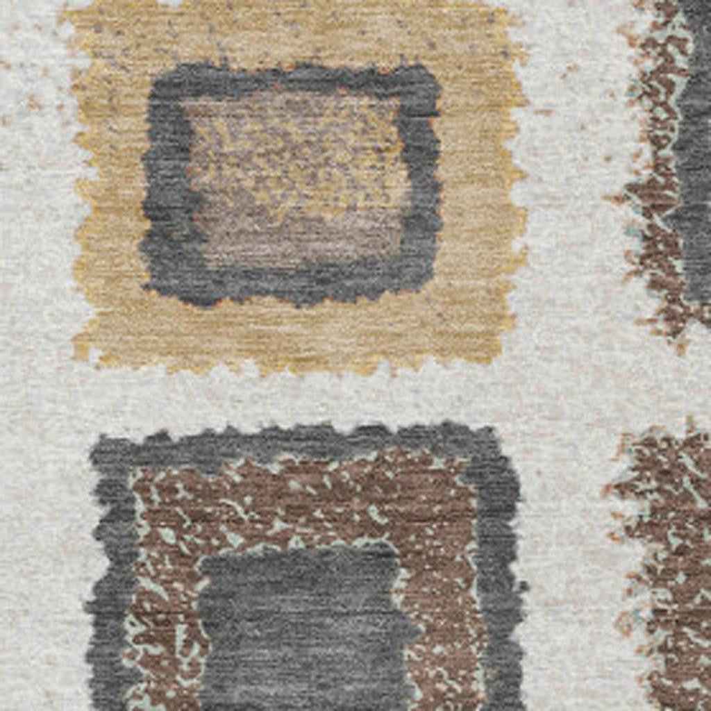 9' X 12' Ivory Charcoal And Gold Geometric Washable Indoor Outdoor Area Rug