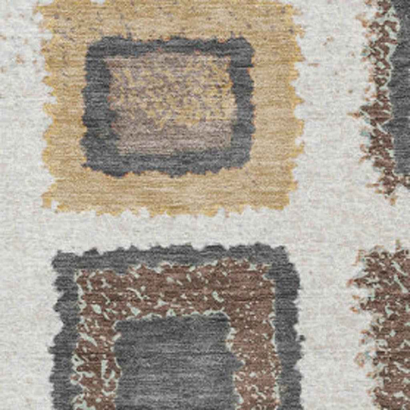 9' X 12' Ivory Charcoal And Gold Geometric Washable Indoor Outdoor Area Rug