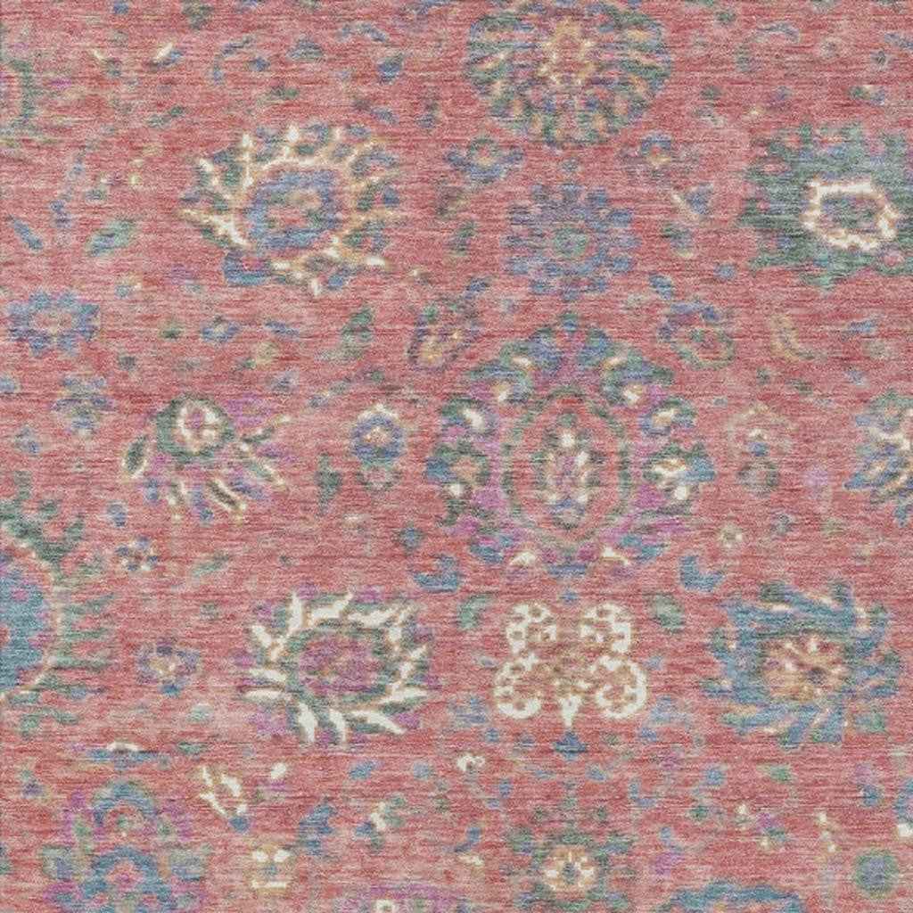 5' X 8' Coral Plum And Blue Floral Washable Indoor Outdoor Area Rug