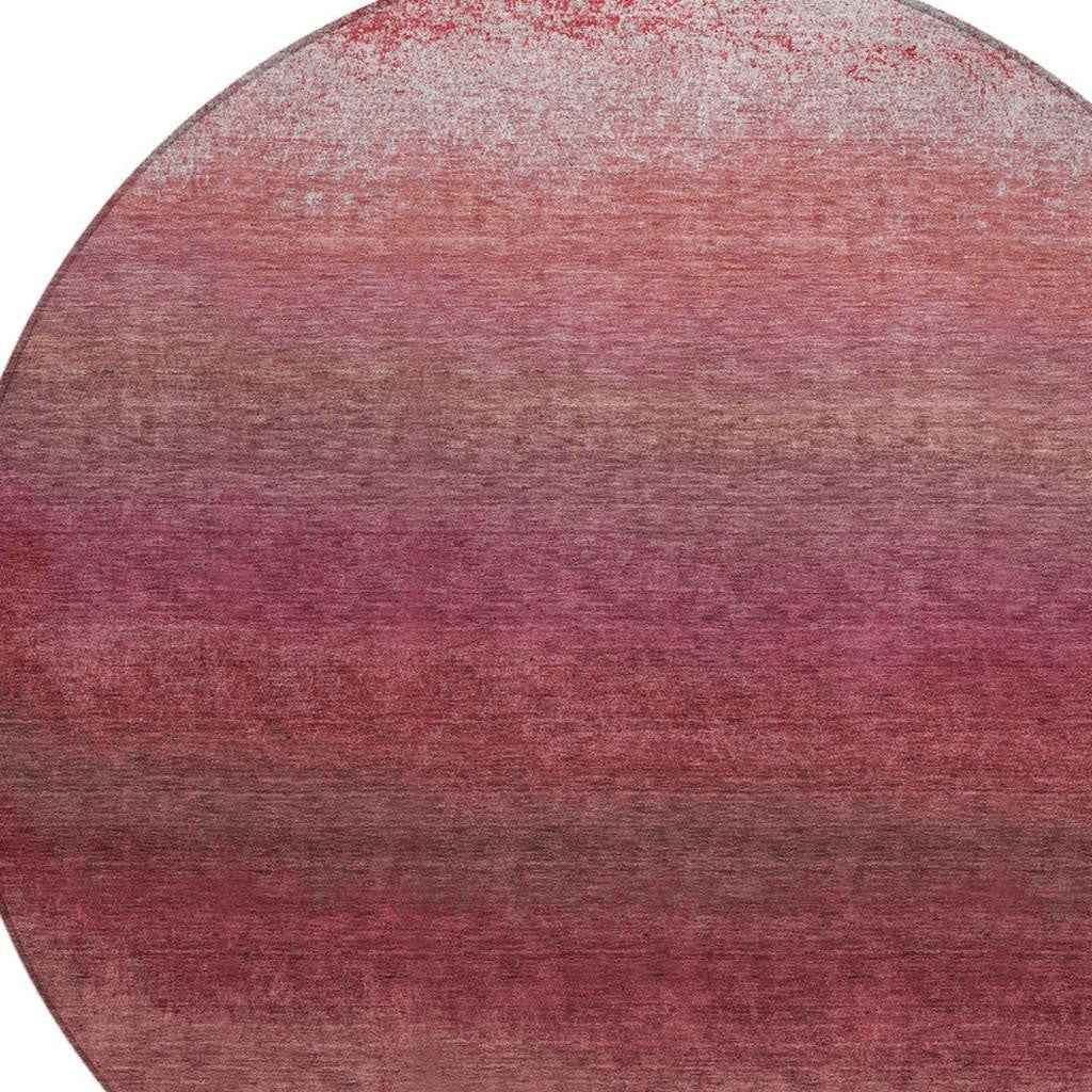 8' Red And Blush Round Ombre Washable Indoor Outdoor Area Rug