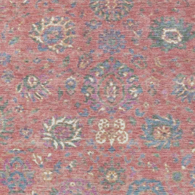 3' X 5' Coral Plum And Blue Floral Washable Indoor Outdoor Area Rug