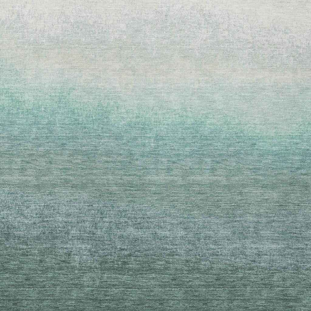 3' X 5' Pale Aqua And Gray Ombre Washable Indoor Outdoor Area Rug