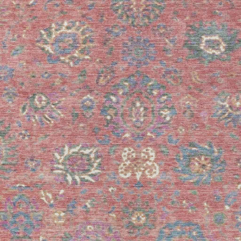 8' X 10' Coral Plum And Blue Floral Washable Indoor Outdoor Area Rug