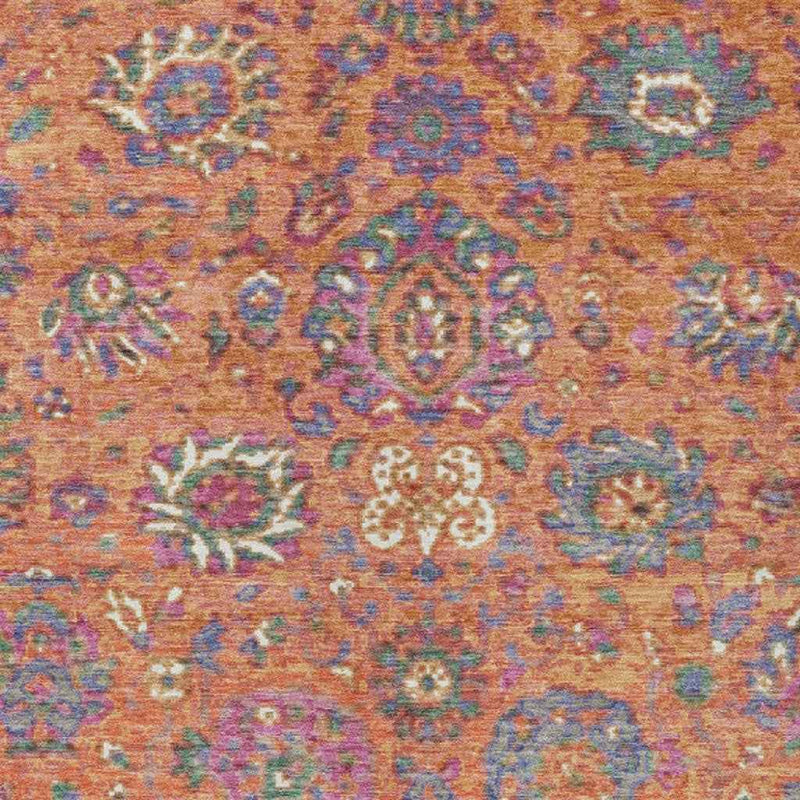 8' X 10' Orange Blue And Pink Floral Washable Indoor Outdoor Area Rug