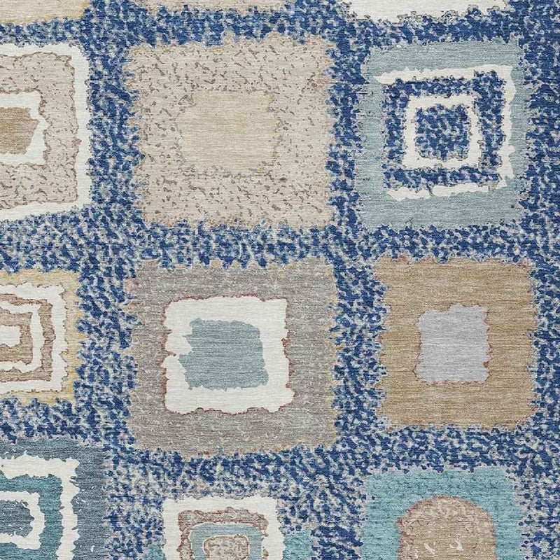 3' X 5' Navy Blue Beige And Ivory Geometric Washable Indoor Outdoor Area Rug