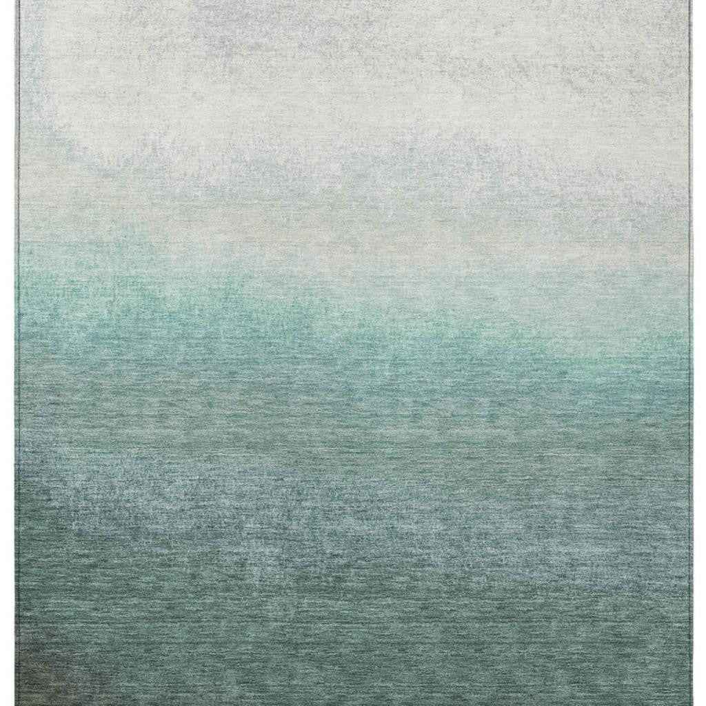 5' X 8' Pale Aqua And Gray Ombre Washable Indoor Outdoor Area Rug