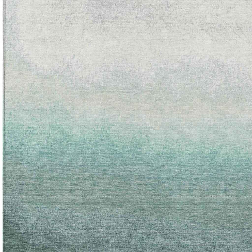 5' X 8' Pale Aqua And Gray Ombre Washable Indoor Outdoor Area Rug