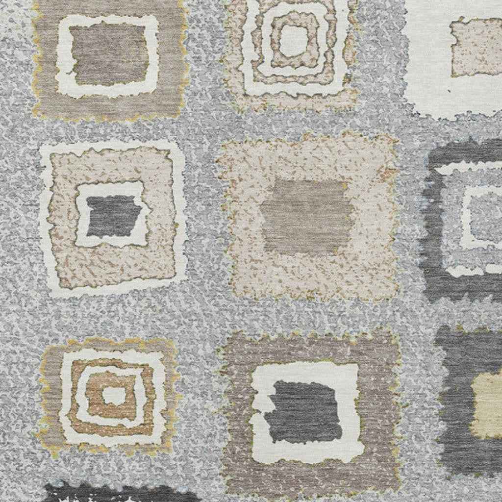 3' X 5' Gray Charcoal And Beige Geometric Washable Indoor Outdoor Area Rug