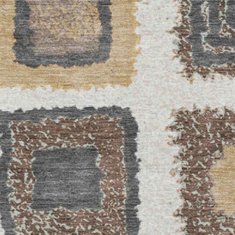 5' X 8' Ivory Charcoal And Gold Geometric Washable Indoor Outdoor Area Rug